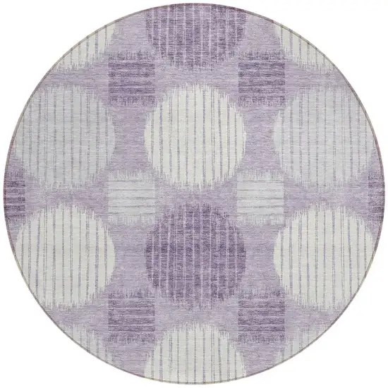 8' Purple And Ivory Round Geometric Washable Indoor Outdoor Area Rug Photo 5