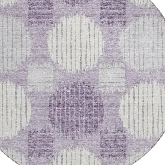 8' Purple And Ivory Round Geometric Washable Indoor Outdoor Area Rug Photo 4