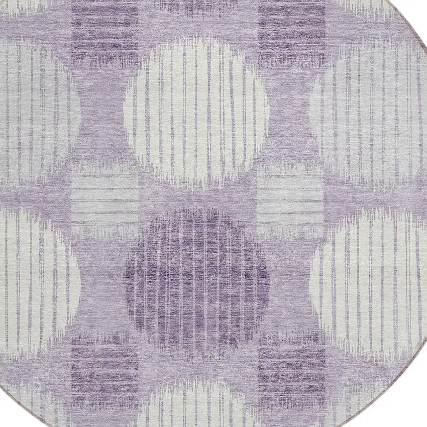 8' Purple And Ivory Round Geometric Washable Indoor Outdoor Area Rug Photo 4
