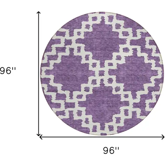 8' Purple And Ivory Round Geometric Washable Indoor Outdoor Area Rug Photo 3