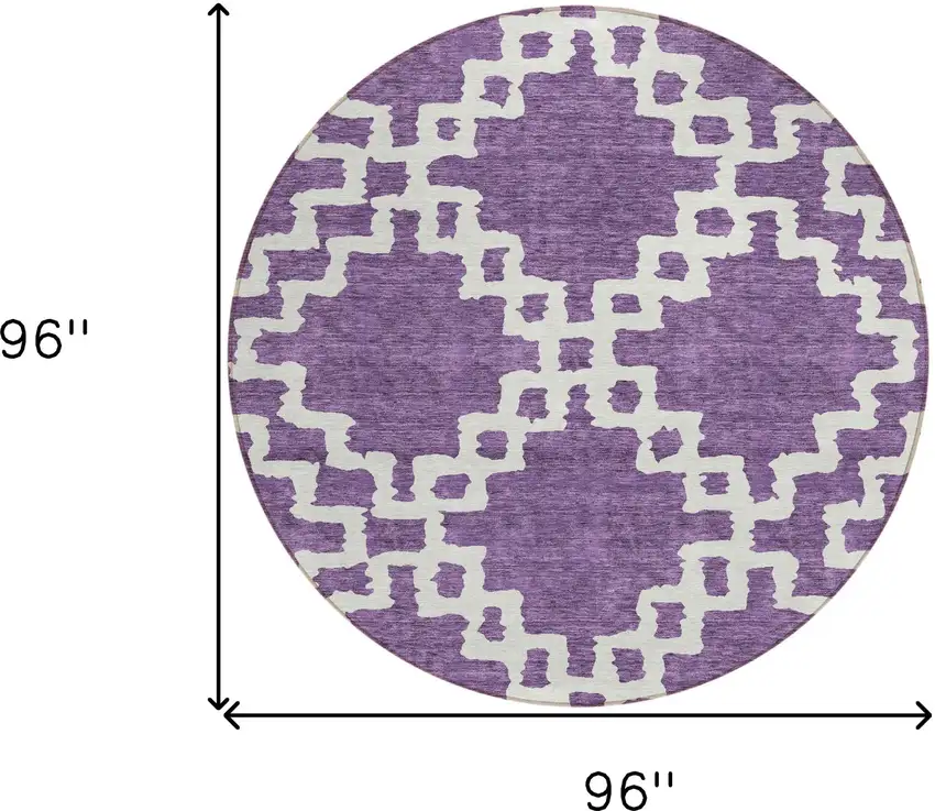 8' Purple And Ivory Round Geometric Washable Indoor Outdoor Area Rug Photo 3