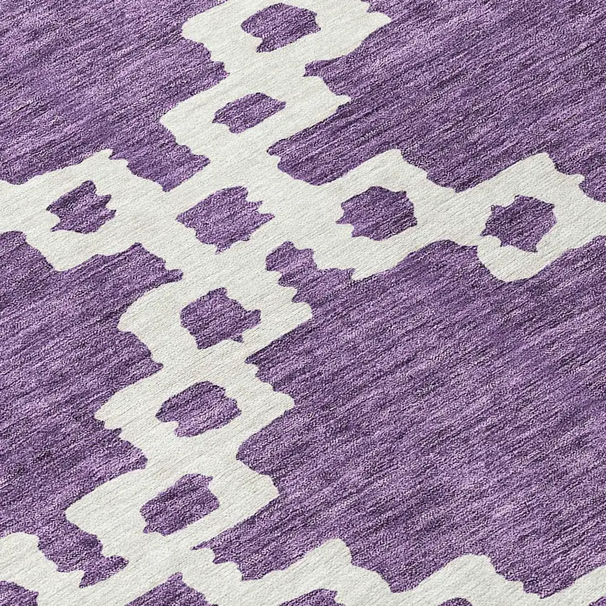 8' Purple And Ivory Round Geometric Washable Indoor Outdoor Area Rug Photo 8