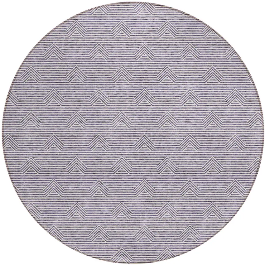 8' Purple And Ivory Round Geometric Washable Indoor Outdoor Area Rug Photo 2