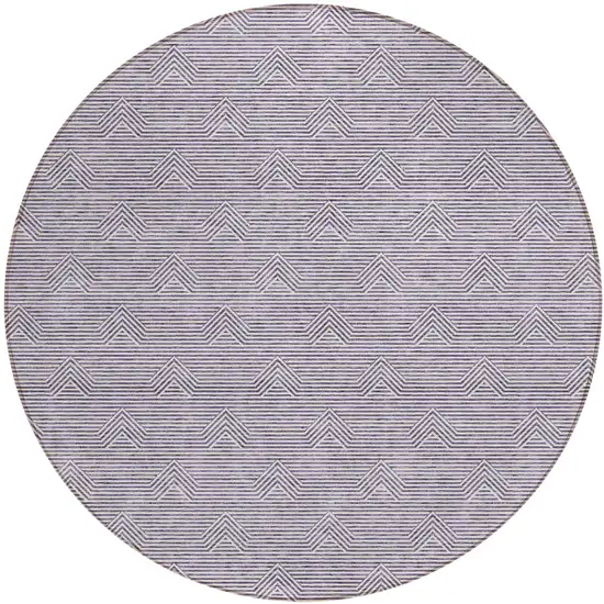 8' Purple And Ivory Round Geometric Washable Indoor Outdoor Area Rug Photo 2