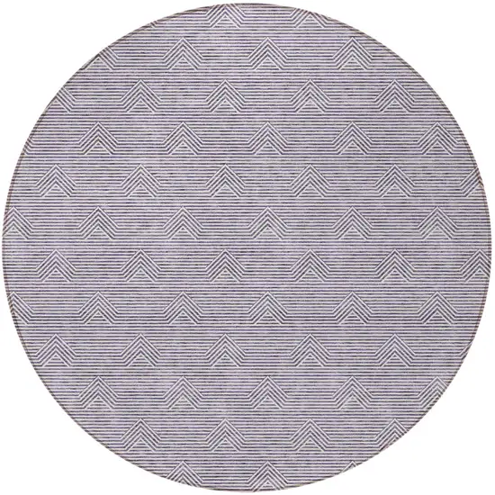 8' Purple And Ivory Round Geometric Washable Indoor Outdoor Area Rug Photo 4