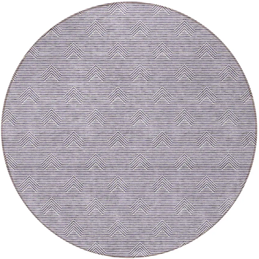 8' Purple And Ivory Round Geometric Washable Indoor Outdoor Area Rug Photo 4
