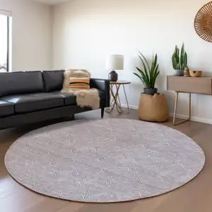 Photo of 8' Purple And Ivory Round Geometric Washable Indoor Outdoor Area Rug