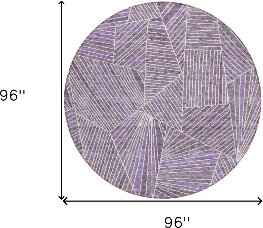 8' Purple And Ivory Round Geometric Washable Indoor Outdoor Area Rug Photo 3