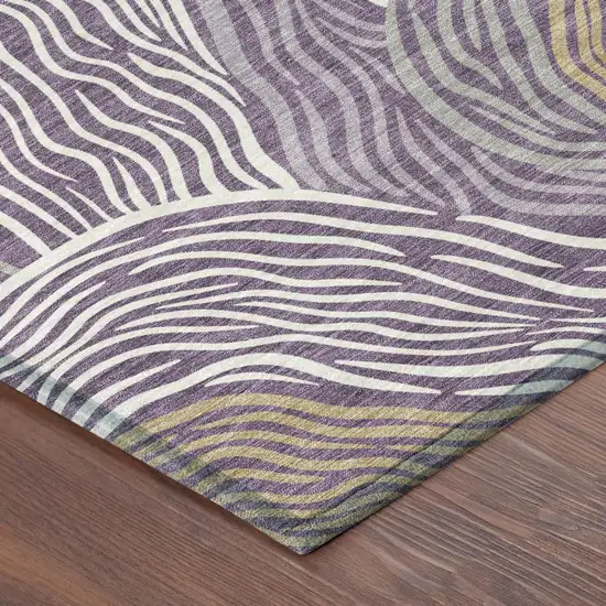 8' Purple And Ivory Round Ikat Washable Indoor Outdoor Area Rug Photo 4