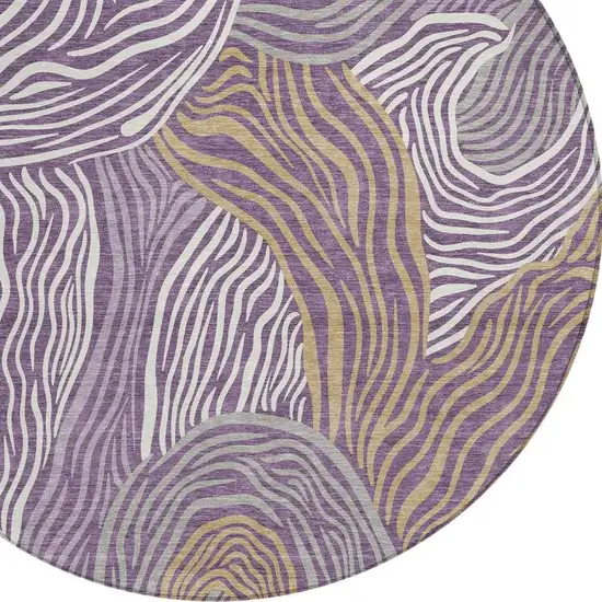 8' Purple And Ivory Round Ikat Washable Indoor Outdoor Area Rug Photo 2