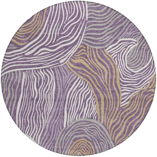 8' Purple And Ivory Round Ikat Washable Indoor Outdoor Area Rug Photo 1