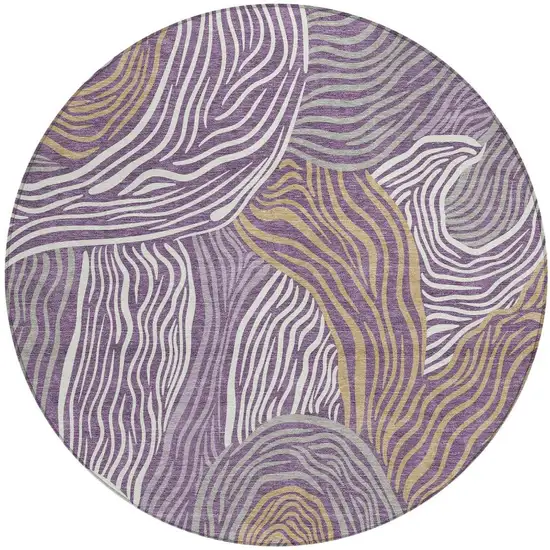8' Purple And Ivory Round Ikat Washable Indoor Outdoor Area Rug Photo 3