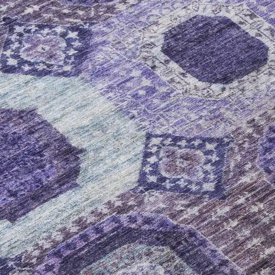 8' Purple And Ivory Round Medallion Washable Indoor Outdoor Area Rug Photo 9