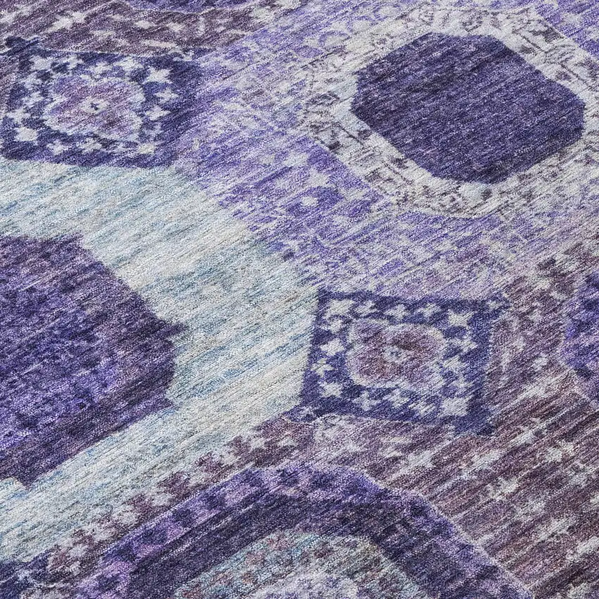 8' Purple And Ivory Round Medallion Washable Indoor Outdoor Area Rug Photo 9