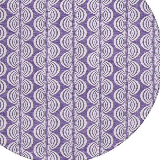 8' Purple And Ivory Round Ogee Washable Indoor Outdoor Area Rug Photo 5