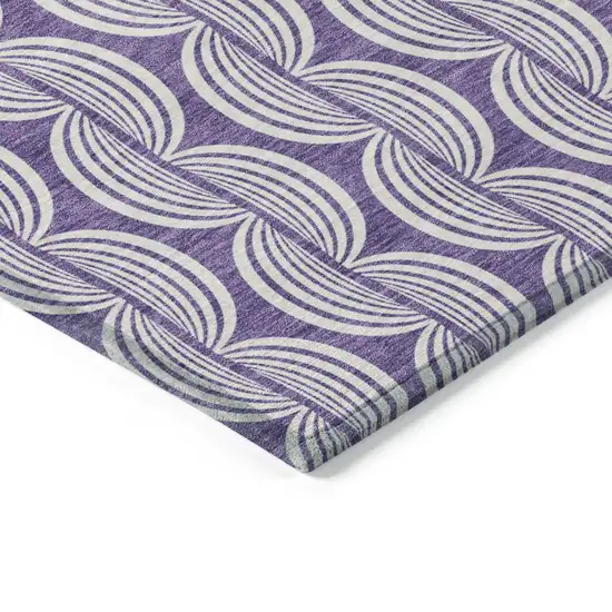 8' Purple And Ivory Round Ogee Washable Indoor Outdoor Area Rug Photo 4