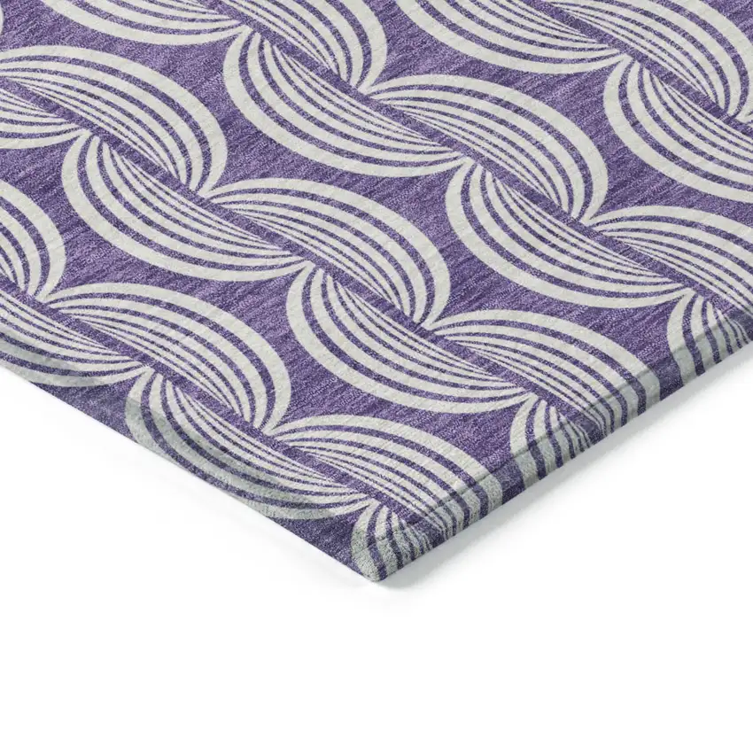 8' Purple And Ivory Round Ogee Washable Indoor Outdoor Area Rug Photo 4
