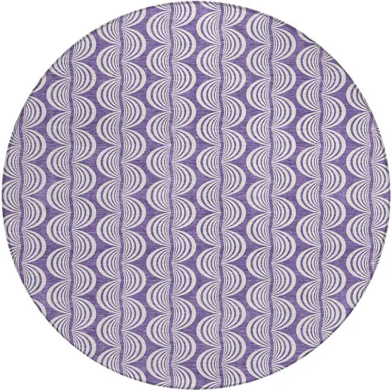 8' Purple And Ivory Round Ogee Washable Indoor Outdoor Area Rug Photo 6