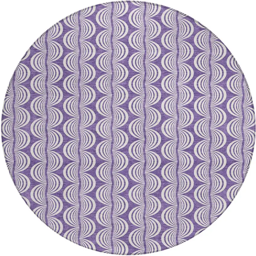 8' Purple And Ivory Round Ogee Washable Indoor Outdoor Area Rug Photo 6