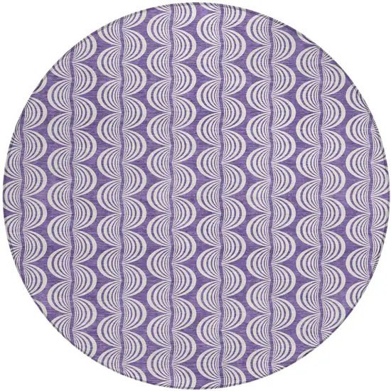 8' Purple And Ivory Round Ogee Washable Indoor Outdoor Area Rug Photo 2