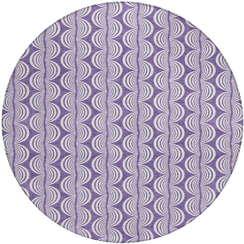8' Purple And Ivory Round Ogee Washable Indoor Outdoor Area Rug Photo 2