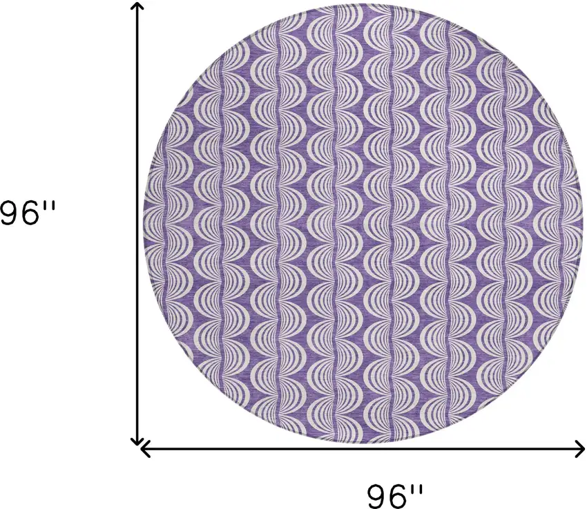 8' Purple And Ivory Round Ogee Washable Indoor Outdoor Area Rug Photo 9