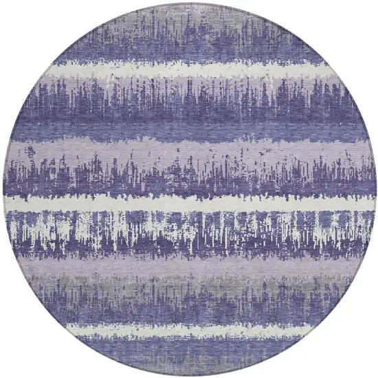 8' Purple And Ivory Round Striped Washable Indoor Outdoor Area Rug Photo 2