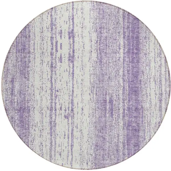 8' Purple And Ivory Round Striped Washable Indoor Outdoor Area Rug Photo 5