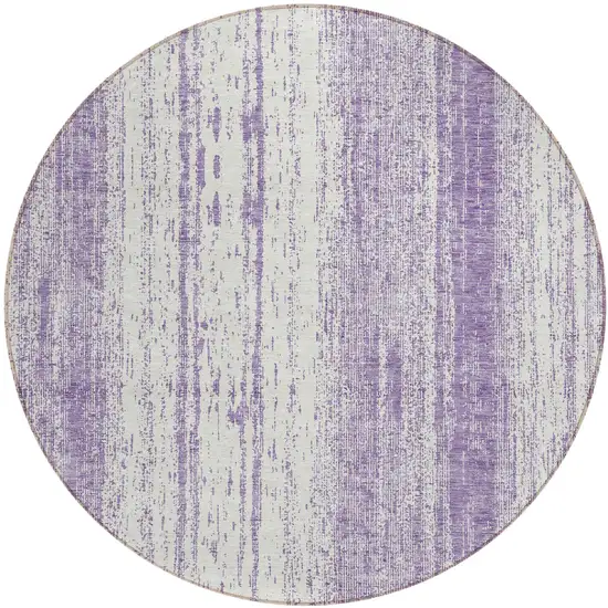 8' Purple And Ivory Round Striped Washable Indoor Outdoor Area Rug Photo 2