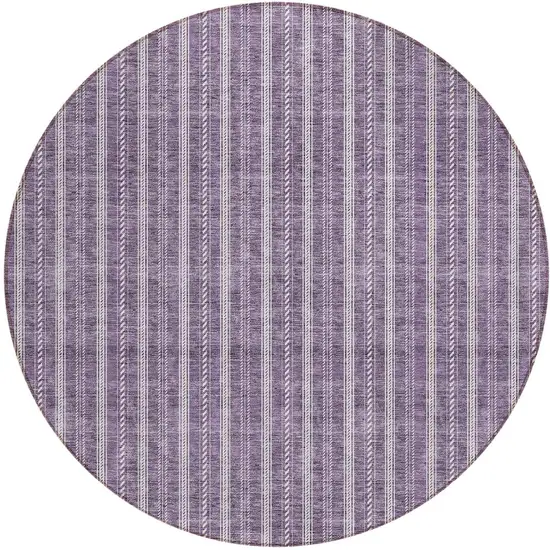 8' Purple And Ivory Round Striped Washable Indoor Outdoor Area Rug Photo 5