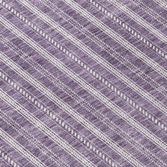8' Purple And Ivory Round Striped Washable Indoor Outdoor Area Rug Photo 8