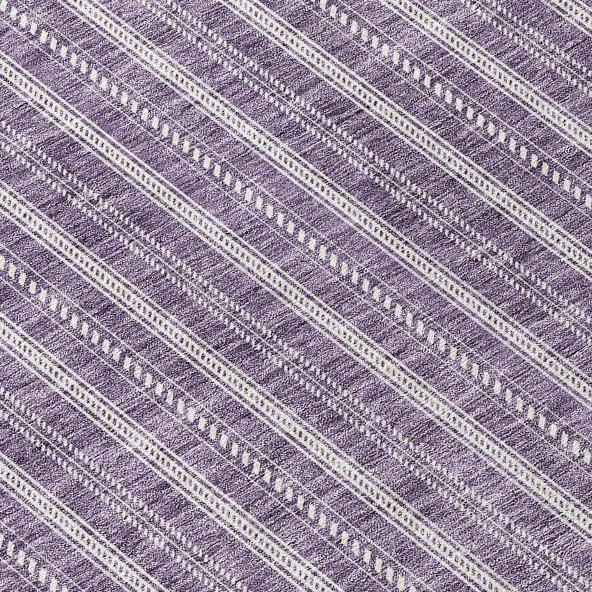 8' Purple And Ivory Round Striped Washable Indoor Outdoor Area Rug Photo 8