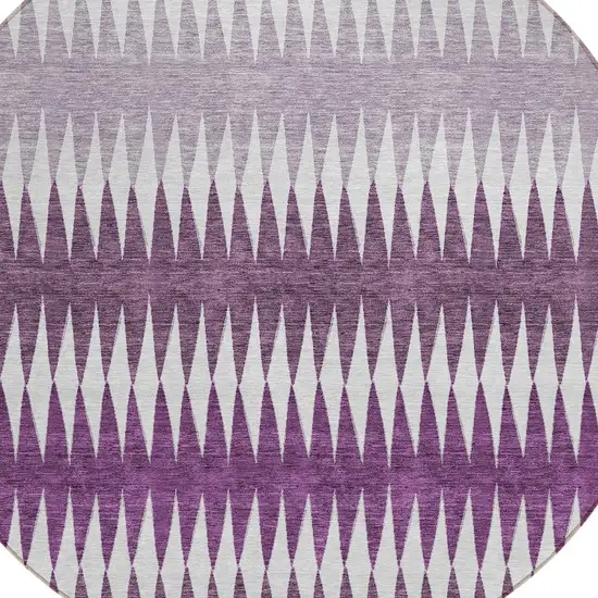 8' Purple And Ivory Round Striped Washable Indoor Outdoor Area Rug Photo 4