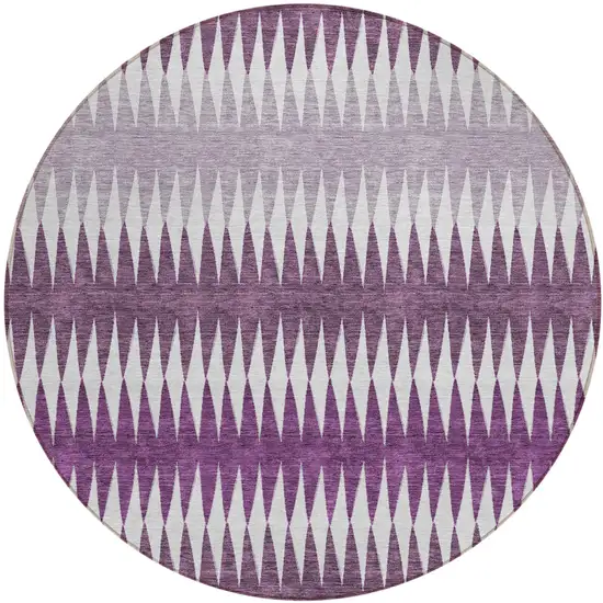 8' Purple And Ivory Round Striped Washable Indoor Outdoor Area Rug Photo 2