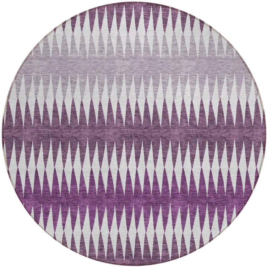 8' Purple And Ivory Round Striped Washable Indoor Outdoor Area Rug Photo 2