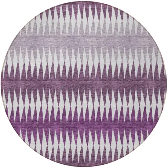 8' Purple And Ivory Round Striped Washable Indoor Outdoor Area Rug Photo 5