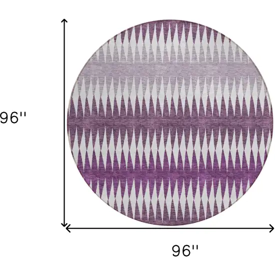 8' Purple And Ivory Round Striped Washable Indoor Outdoor Area Rug Photo 3