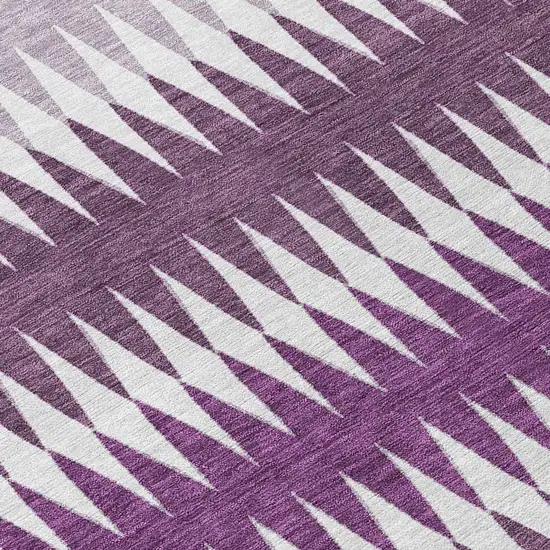 8' Purple And Ivory Round Striped Washable Indoor Outdoor Area Rug Photo 8