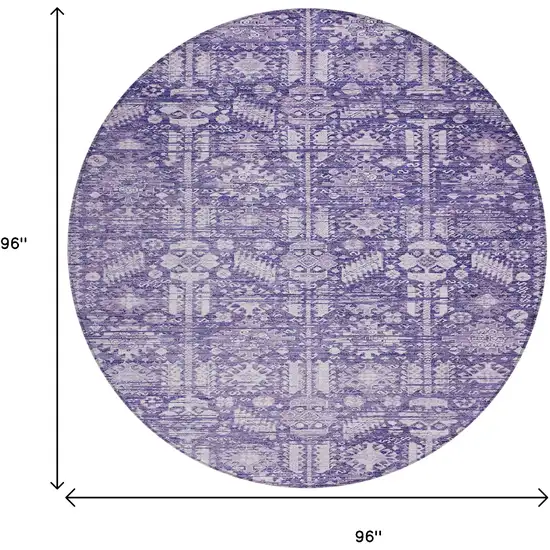 8' Purple And Ivory Round Tribal Washable Indoor Outdoor Area Rug Photo 9