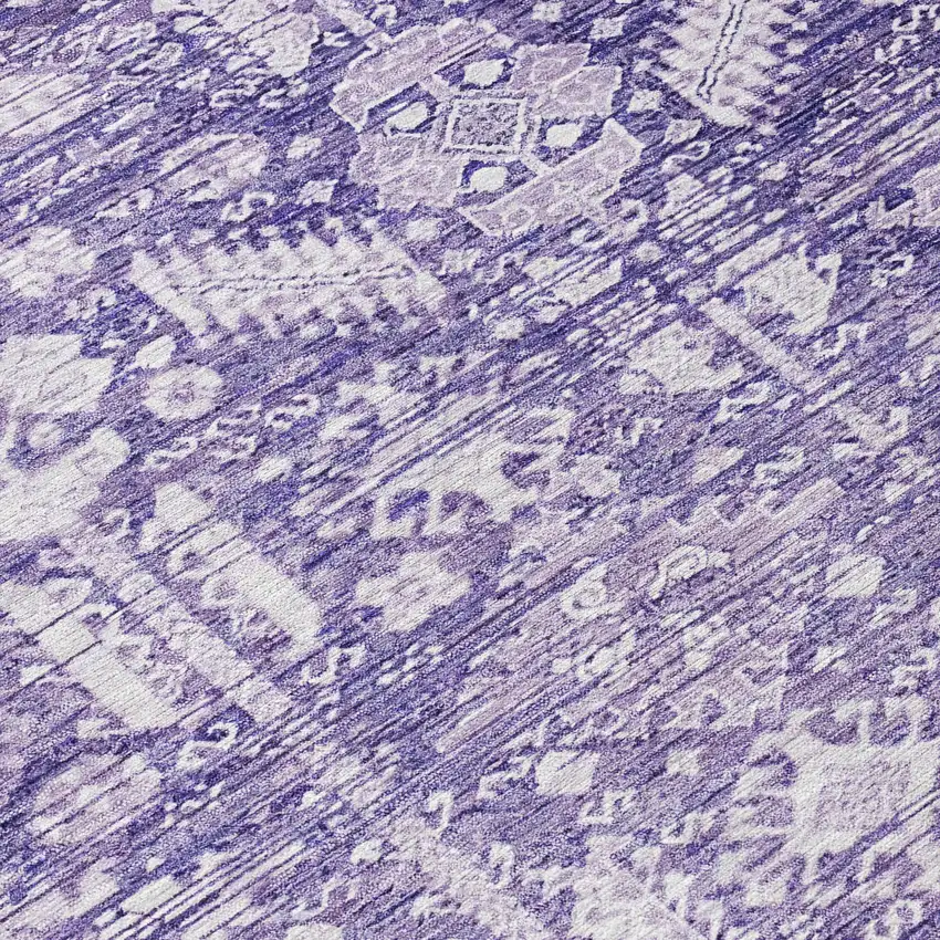 8' Purple And Ivory Round Tribal Washable Indoor Outdoor Area Rug Photo 8
