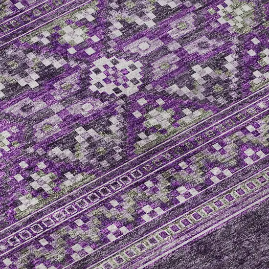 8' Purple And Ivory Southwestern Washable Round Rug With UV Protection Photo 9