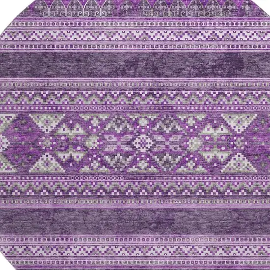 8' Purple And Ivory Southwestern Washable Round Rug With UV Protection Photo 3