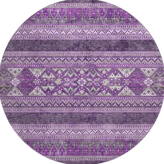 8' Purple And Ivory Southwestern Washable Round Rug With UV Protection Photo 4