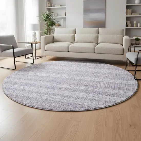 8' Purple And Ivory Southwestern Washable Round Rug With UV Protection Photo 2