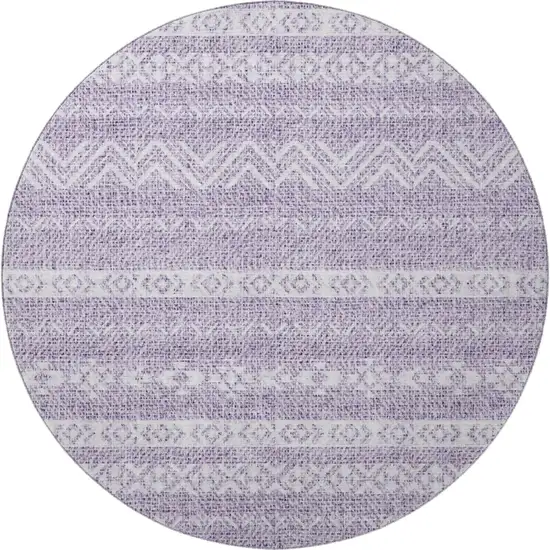 8' Purple And Ivory Southwestern Washable Round Rug With UV Protection Photo 4