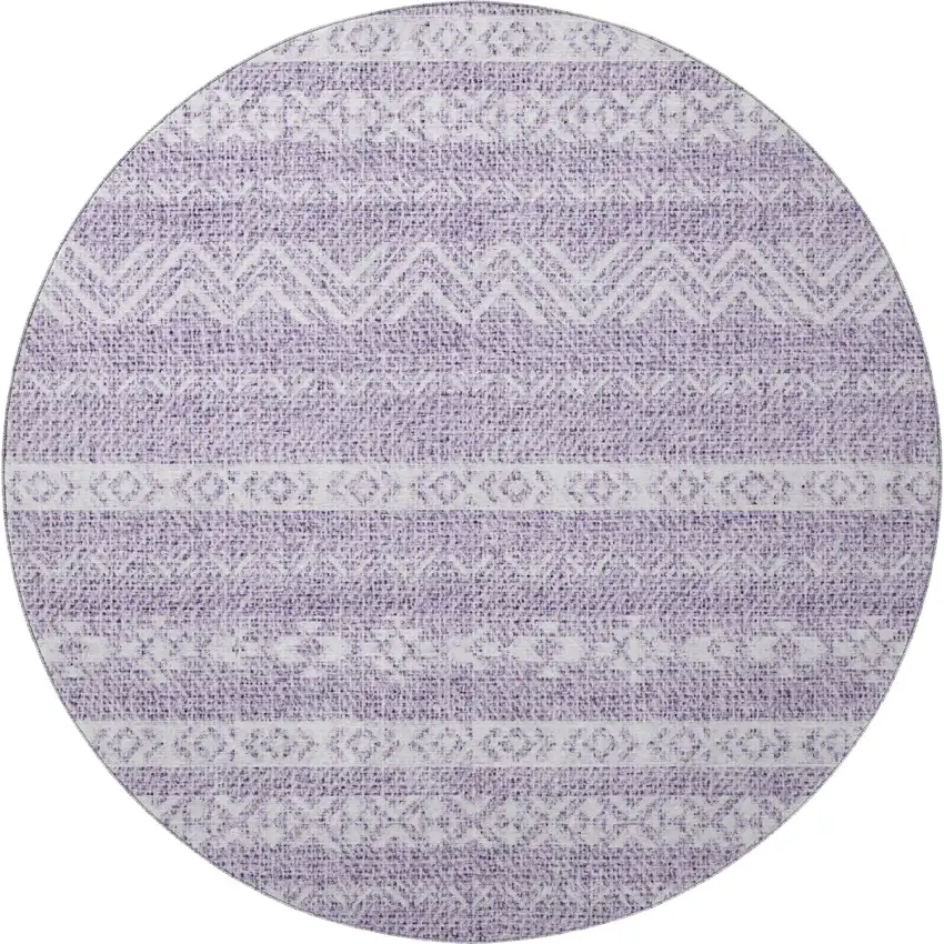 8' Purple And Ivory Southwestern Washable Round Rug With UV Protection Photo 4
