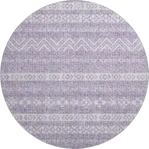 Photo of 8' Purple And Ivory Southwestern Washable Round Rug With UV Protection