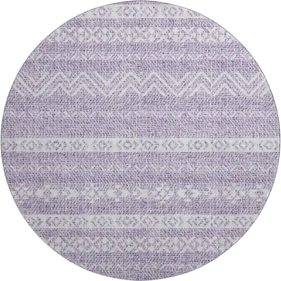8' Purple And Ivory Southwestern Washable Round Rug With UV Protection Photo 1