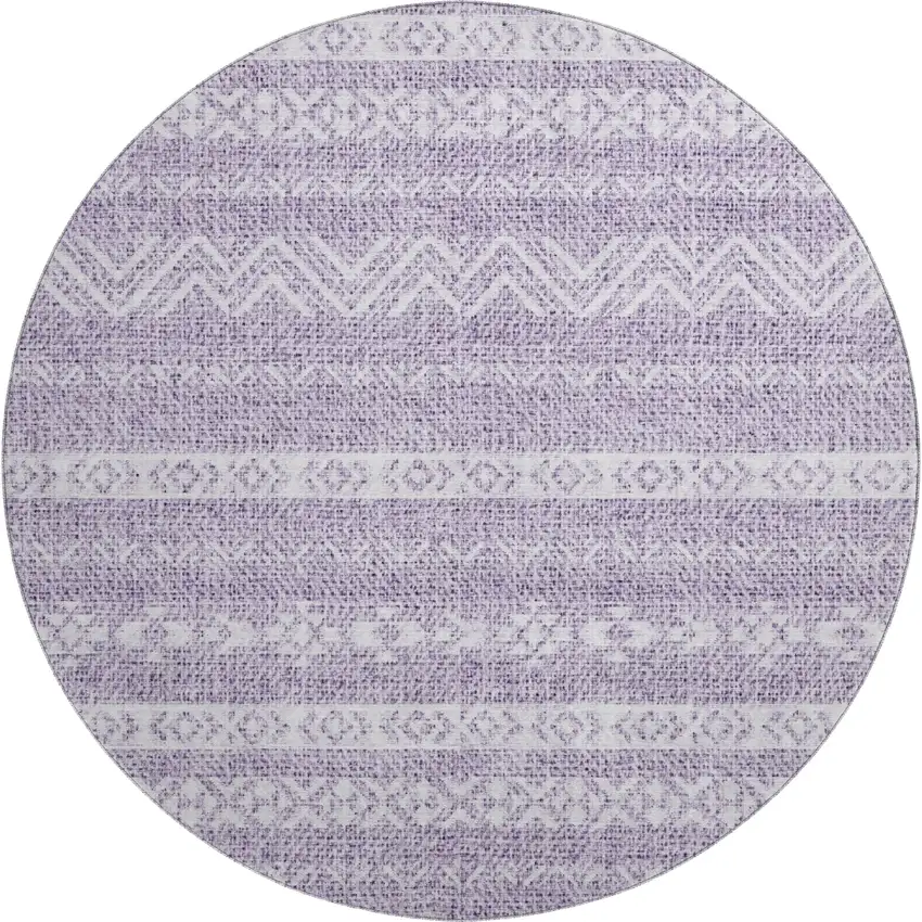 8' Purple And Ivory Southwestern Washable Round Rug With UV Protection Photo 1