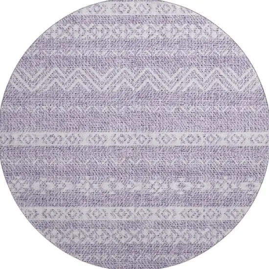 8' Purple And Ivory Southwestern Washable Round Rug With UV Protection Photo 3